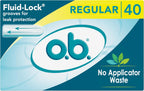 o.b. Tampons No Applicator, Fragrance-Free - 40ct | Applicator-Free Tampons Regular, Feminine Care, ob Tampon Regular, Period Products