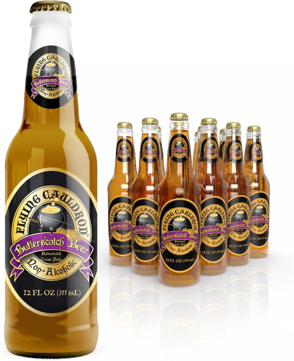 Flying Cauldron Butterscotch Soda - Handcrafted Magical Brew - 12oz Glass Bottles, 12 Pack