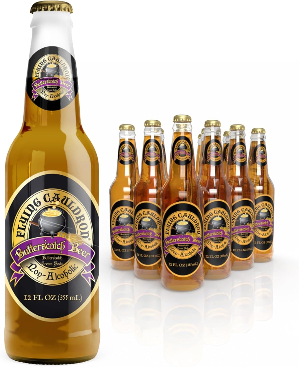 Flying Cauldron Butterscotch Soda - Handcrafted Magical Brew - 12oz Glass Bottles, 12 Pack