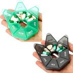 Pill Organizer, 2 Pack Pill Box, Small Medicine Case,Medicine Organizer 1 Time a Day, Weekly Pills Organizers, Medicine Container, Pills Holder, Daily Organizers Travel 7 Day(Black&Green)