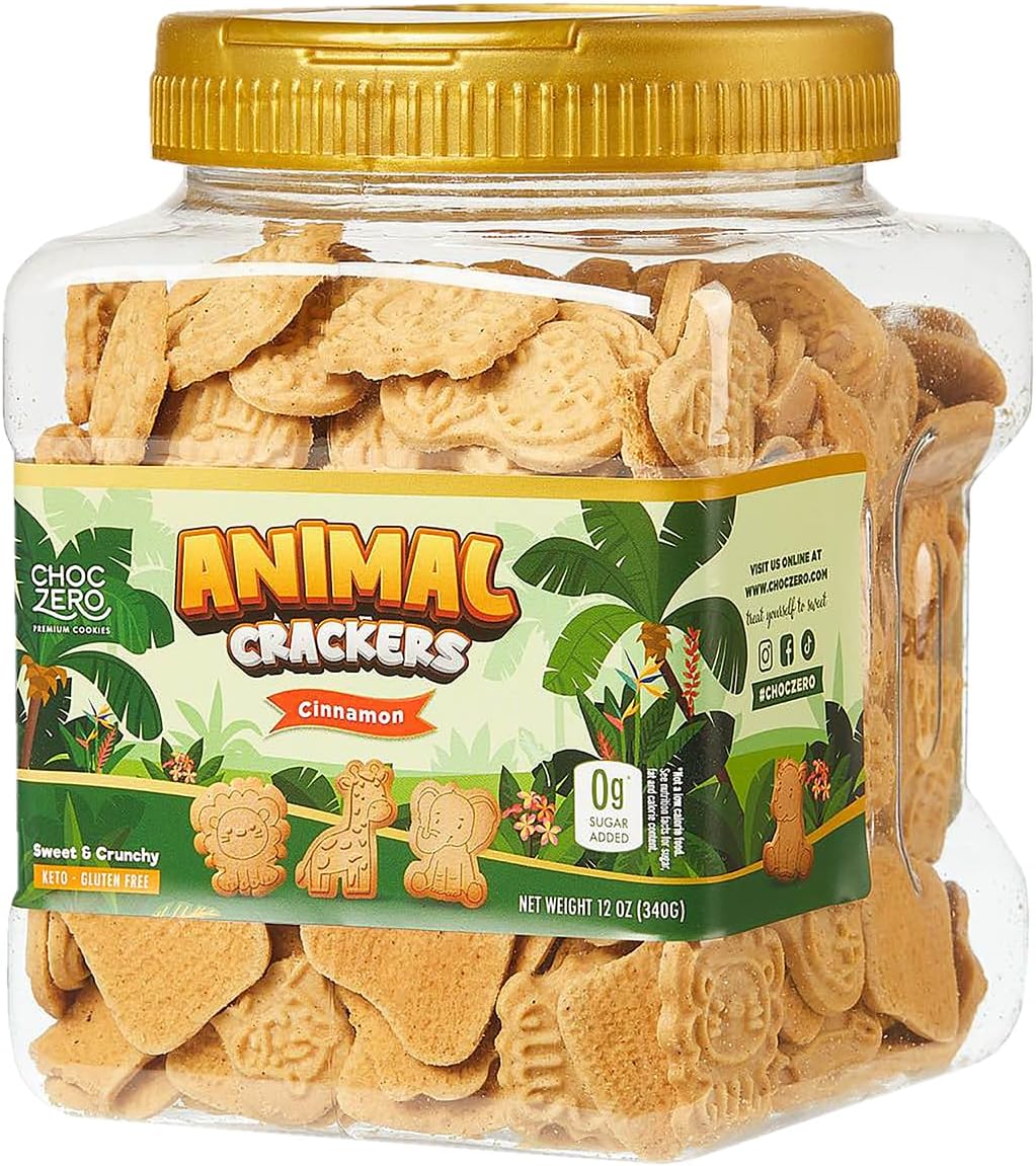 ChocZero Animal Crackers Cookies, Cinnamon Flavored, Gluten Free, Low Carb, No Added Sugar, 12 Ounce (Pack of 1)