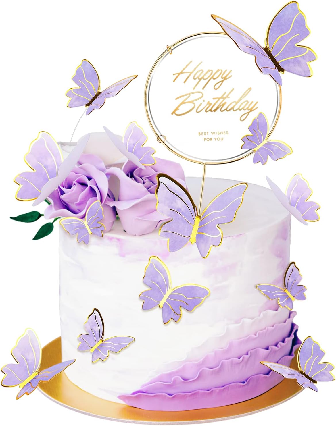 21 Pieces Butterfly Cake Toppers With Happy Birthday Cake Toppers 3D Pink Gold Butterfly Cake Decorations for Girls Women's Birthday Party Wedding Cake Decor Baby Shower (Purple)