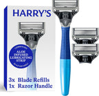 Harry's Original Shaving Kit for Men - Razor Handle and 3 Razor Blade Refill Cartridges - German Engineered - Ocean Blue