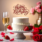 Kaoenla Glitter Happy Birthday Cake Topper,Handmade for Birthday & Anniversary Party Decor (red)