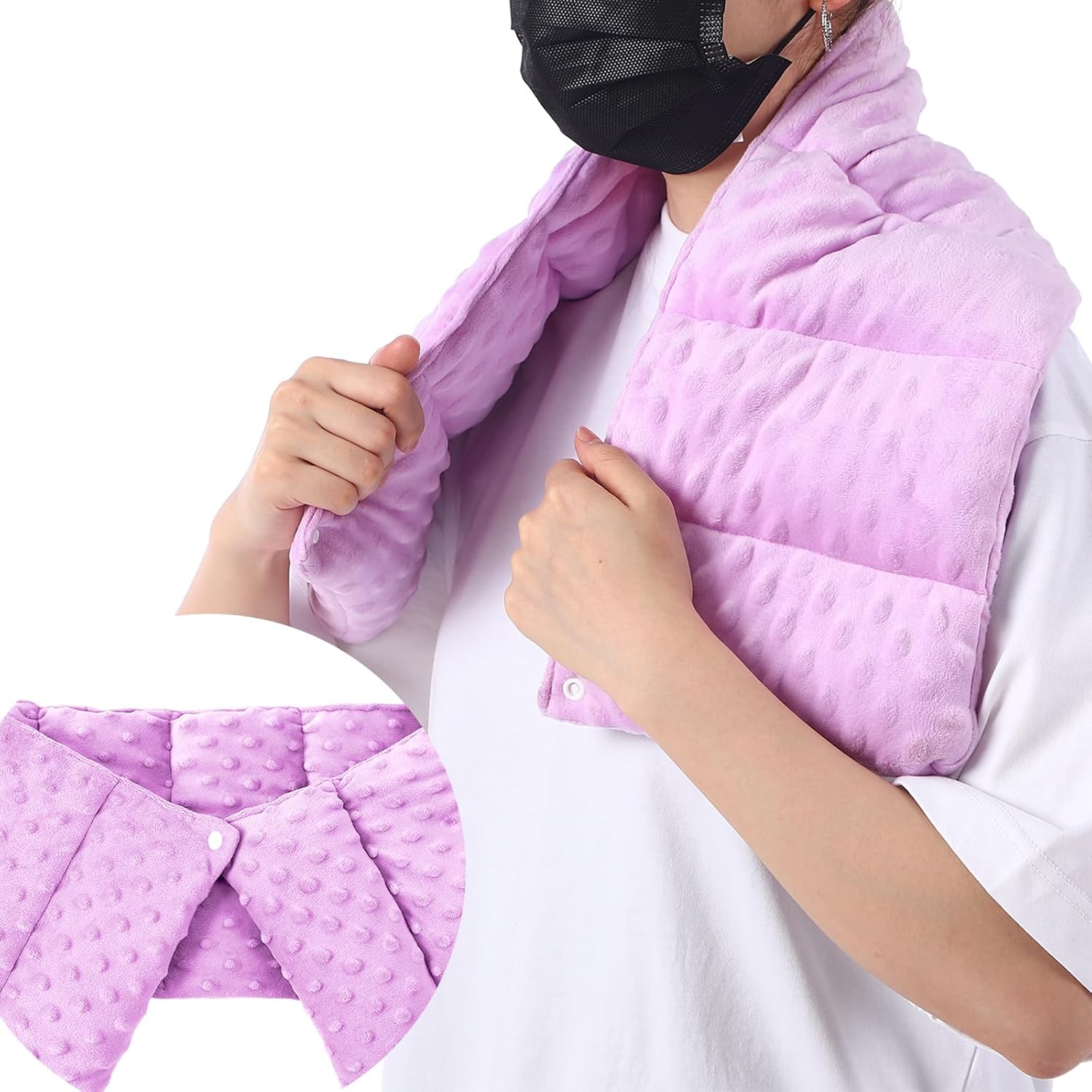 4 lb Sensory Weighted Neck Wrap 32 x 8 Inch Shoulder Wrap Weighted Neck Shoulder Pad Glass Bead Filled Dual Texture for Adults Relaxation(Purple)