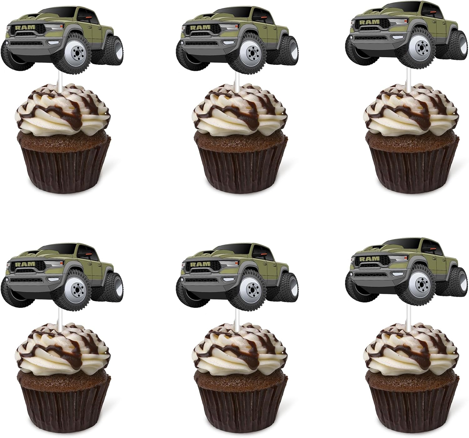 Pickup Truck Cupcake Topper Pickup Truck Theme Birthday Supplies Pickup Truck Happy Birthday Cupcake Topper for Boy Men Birthday Party Decorations (green)