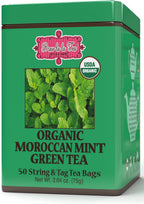 Brew La La Organic Green Tea - Moroccan Mint Flavor - 50 Double Chambered Bags - Low Caffeine Gourmet Tea - Certified Organic