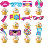 48 Pcs 90s Party Decorations Retro Theme cupcake toppers 90's Theme Cupcake Toppers Rock and Roll Music Dance Party Decorations for Throwback 90s 80s 70s Birthday Baby Shower Party Supplies