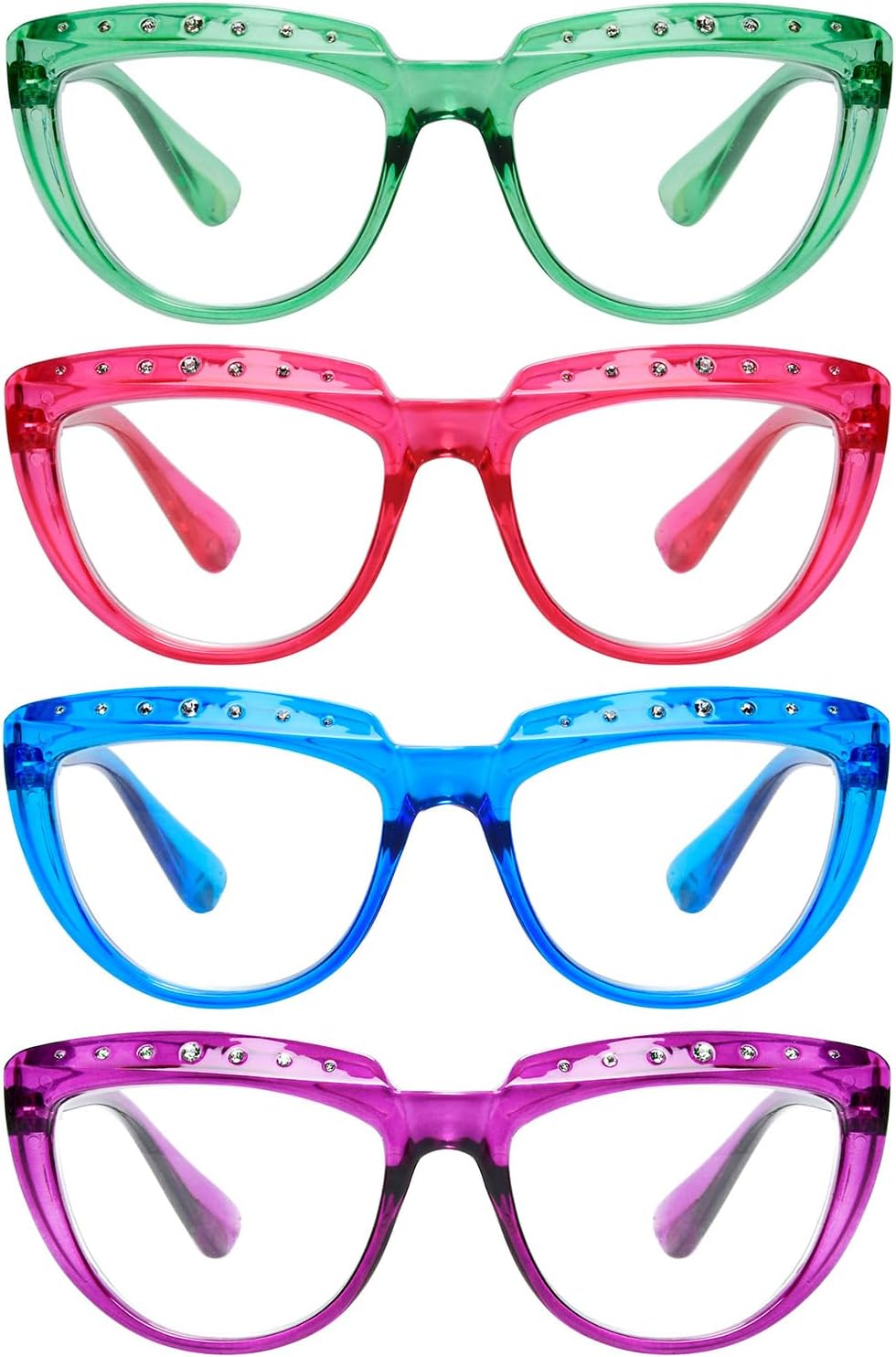 Eyekepper 4-Pack Reading Glasses for Women Rhinestone Readers Oversize Half-Moon Design Eyeglasses