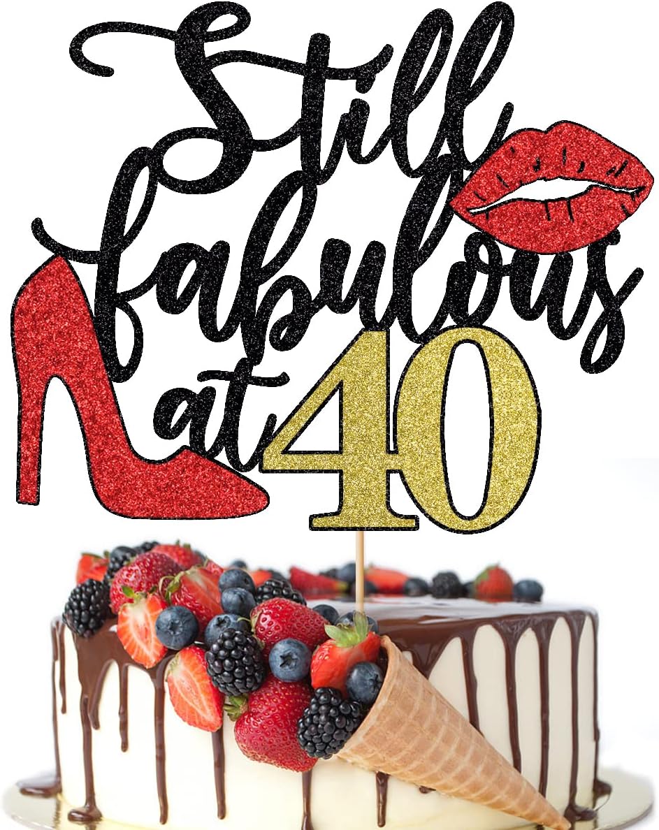 Still Fabulous at 40 Cake Topper,Happy 40th Birthday Cake Topper,Queen High heels Big Red lips Cake Topper,Women 40th Birthday Party Cake Decorations