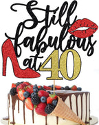 Still Fabulous at 40 Cake Topper,Happy 40th Birthday Cake Topper,Queen High heels Big Red lips Cake Topper,Women 40th Birthday Party Cake Decorations