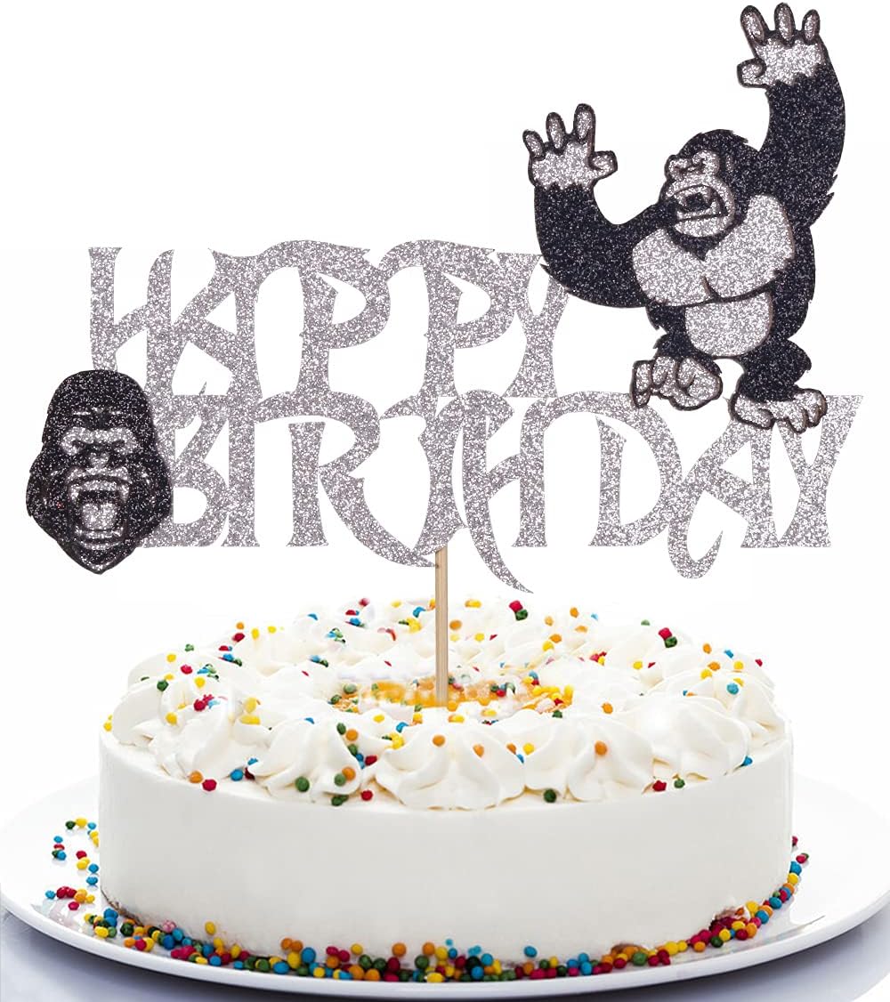 Orangutan Cake Topper Angry Gorilla Cake Decoration Fun Orangutan Theme Children's Party Decoration，Boys Girls Adults Happy Birthday Safari Jungle Animal Ape Party Decorations