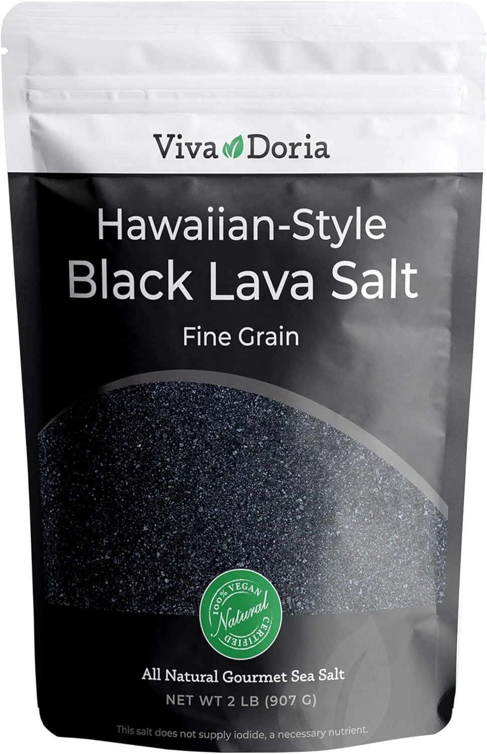 Viva Doria Hawaiian Black Lava Sea Salt, Fine Grain, Lava Salt, 2 lb (907 g)