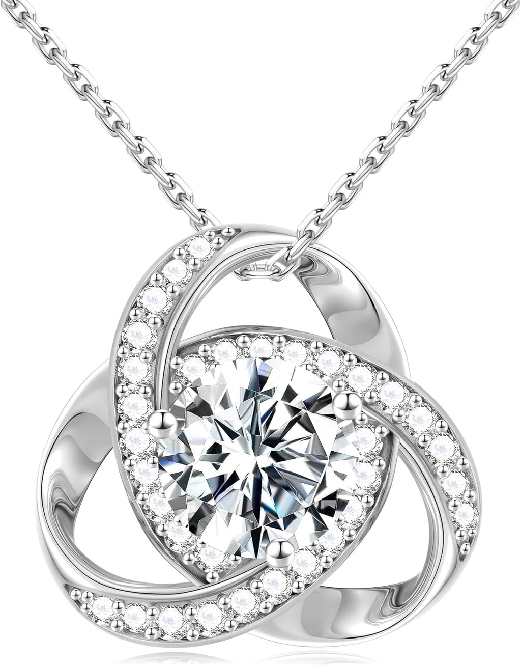 MOOSEA Mothers Day Gifts - 1-3 ct Love Knot Moissanite Necklace, Lab Created Moissanite 925 Sterling Silver Pendant Necklace Anniversary Birthday Gifts for Women Wife Mom Girlfriend Grandma