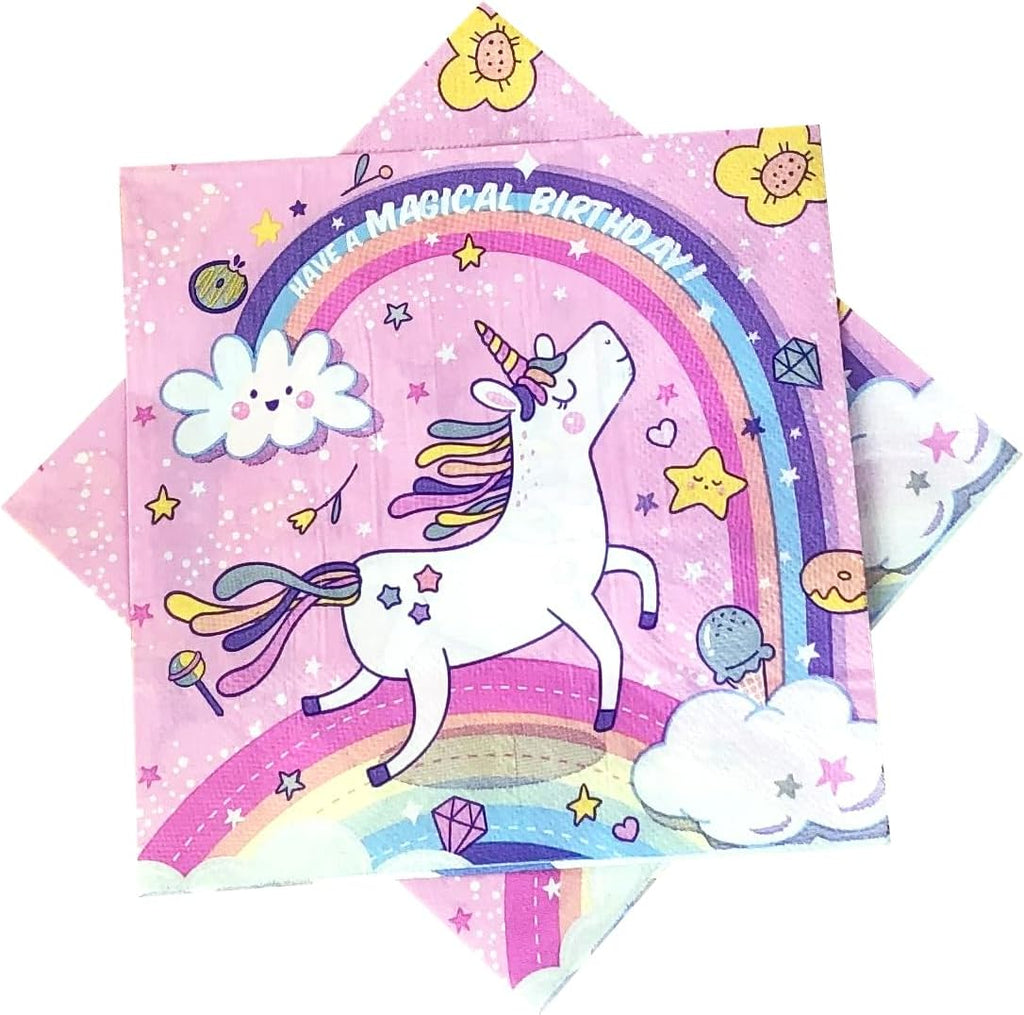 40 Pcs Dream Unicorn Party Napkins Flower Unicorn Napkins Disposable Paper Napkins for Wedding Banquet Restaurant Holiday 6.5"