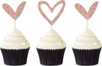 24 PCS Rose Gold Glitter Heart Cupcake Toppers Cute Design Love Cupcake Toppers for Wedding Bridal Anniversary Baby Shower Party Decorations Supplies