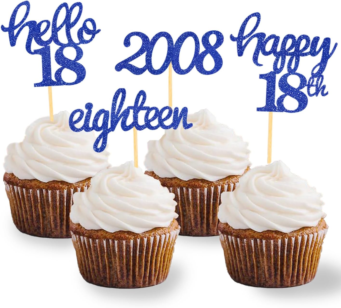 24 Pcs Glitter 18th Birthday Cupcake Toppers for Celebrating 18th Birthday Party Decorations for Eighteen Years Old Birthday Party Supplies (Blue2)