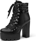 Susanny Sexy High Heels for Women Boots Round Toe Platform Booties Lace Up Suede Side Zipper Ankle Bootie