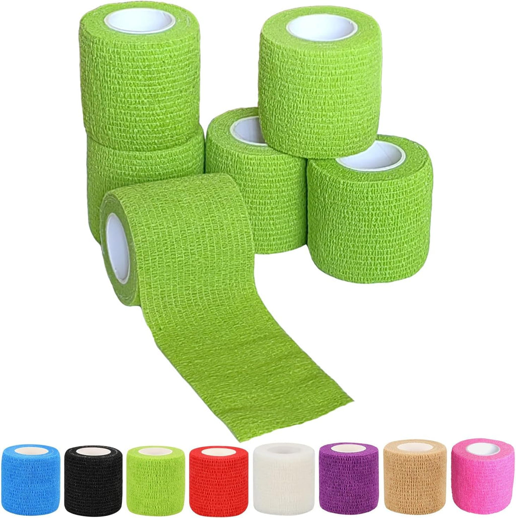 6 Pack 2 Inches Self Adhesive Wrap Bandage Self Adherent Cohesive Bandage Tape Stretch Vet Wrap Breathable Athletic Tape for Sports, Wrist, Ankle（Green）