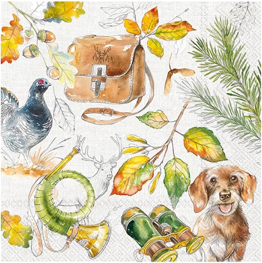 IHR Ideal Home Range Cocktail Napkins Disposable 3-Ply Paper Party Napkin Pack, 5" x 5", Hunting, 20-Count