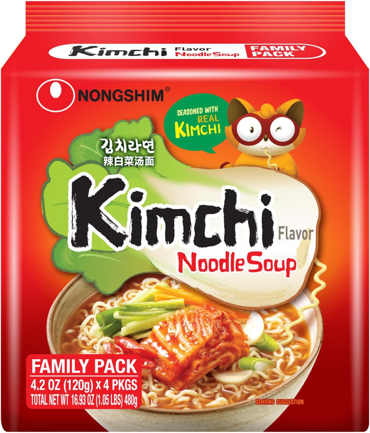 Nongshim Ramen Noodles, Gourmet Instant Ramen, Premium Microwavable Noodle Soup, Kimchi, 4.2 Ounce (Pack of 16)
