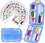 Travel Pill Organizer with 189 Medicine Labels, 10 Compartments Small Pill Case Compact and Portable Travel Pill Box for Airplane Car Purse Nurse Vacation Essentials (Blue, 1 Pack)