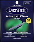 DenTek Slim Brush Advanced Clean, Interdental Brushes for Cleaning Between Tight Teeth, Safe for Braces & Dental Work, 32 Count
