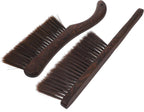 Cabilock Hand Broom Dusting Brush Set with Wood Handles, Thick Bristle Bed Cleaning Brush, Soft Whisk Broom for Sofa, Car, and Household Dusting, 2pcs (Curved + Straight Handle)
