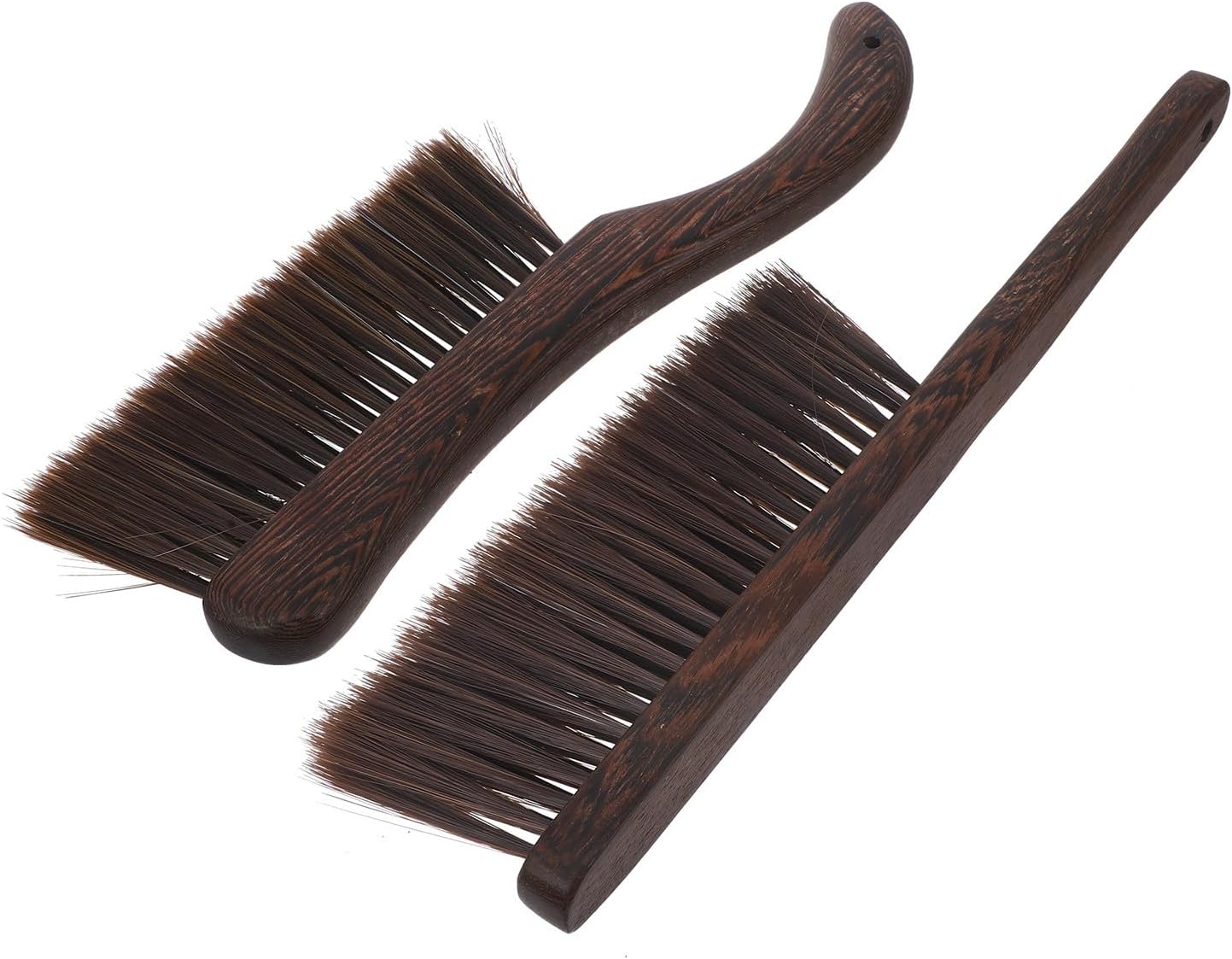 Cabilock Hand Broom Dusting Brush Set with Wood Handles, Thick Bristle Bed Cleaning Brush, Soft Whisk Broom for Sofa, Car, and Household Dusting, 2pcs (Curved + Straight Handle)