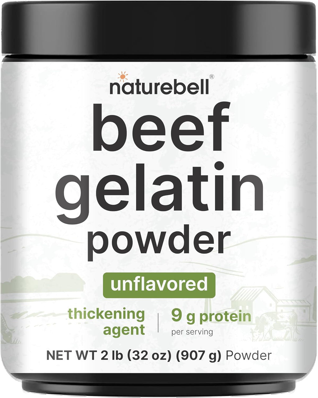 NatureBell Beef Gelatin Powder, 2 lb – Unflavored Bovine Gelatin – Natural Thickening Agent for Cooking, Baking, Gummies & Desserts – 9g Protein Per Serving – Gluten, Soy & Dairy Free