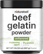 NatureBell Beef Gelatin Powder, 2 lb – Unflavored Bovine Gelatin – Natural Thickening Agent for Cooking, Baking, Gummies & Desserts – 9g Protein Per Serving – Gluten, Soy & Dairy Free