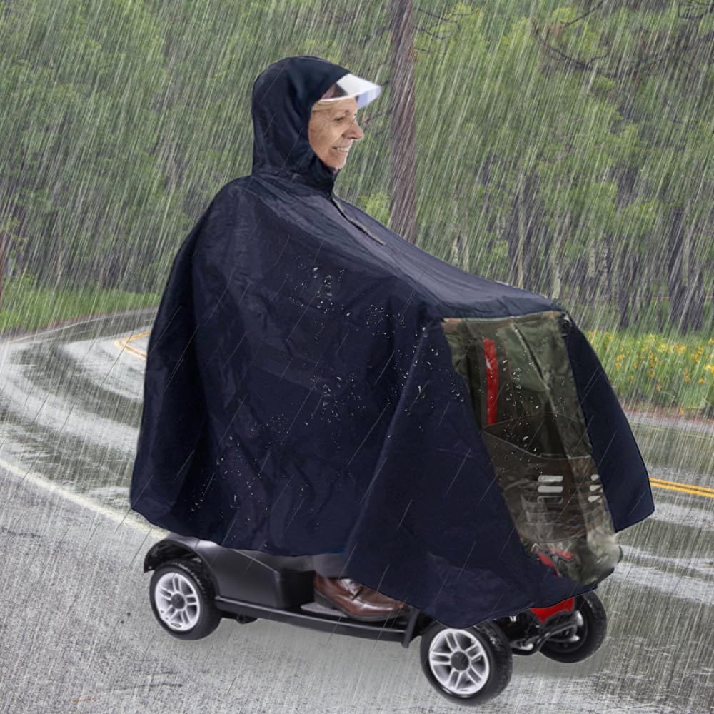 Elderly Mobility Scooter Poncho - 3 or 4 Wheel Scooter Rain Cover Cape Wheelchair Bicycle Protective Coat for Snow Water Sleet Resistance, 64" x 55"