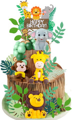 36 Pcs Safari Cake Topper Leaves Cake Decorations Elephant Birthday Cake Toppers Jungle Animals Cakes Toppers Woodland Animal Tiger Lion for Party Baby Shower Birthday Supplies
