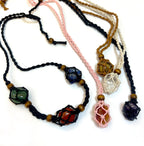 7 Chakra Natural Crystal Healing Stone Necklace Set,5 Handmade Adjustable Crystal Holder Necklaces Cord Cage Black Pink Brown White Ropes,Spiritual Jewelry Gift for Women, Yoga, Meditation