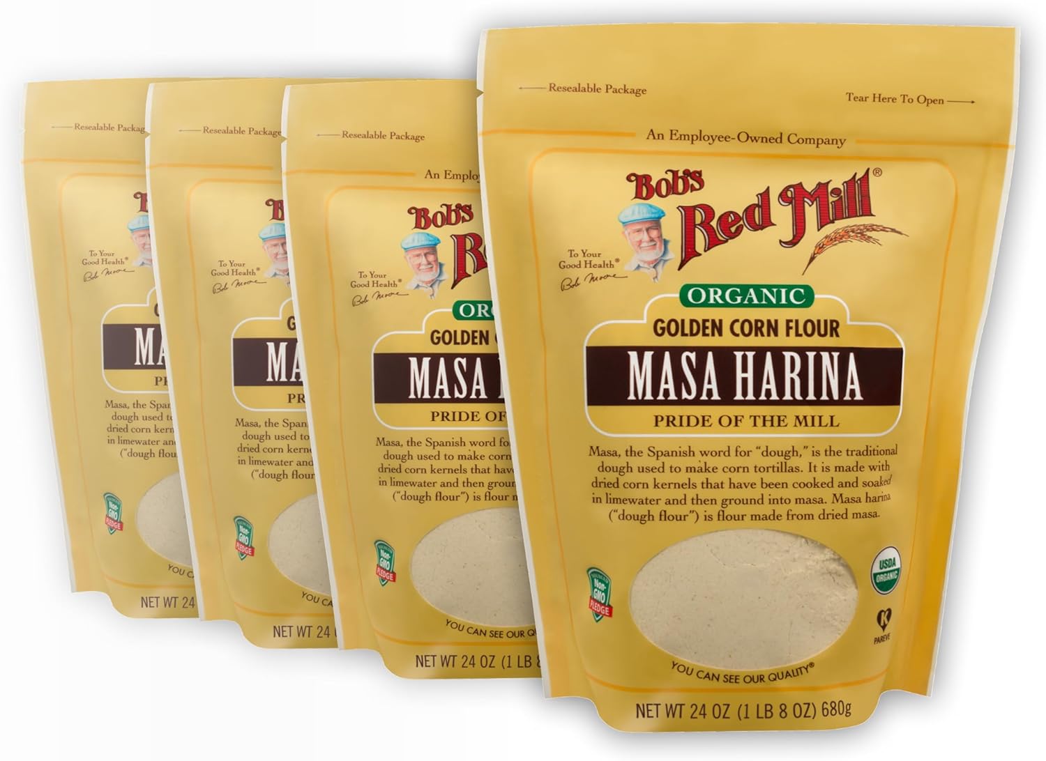 Bob's Red Mill Organic Masa Harina Flour, 24oz (Pack of 4) - Non GMO, Vegan, Kosher