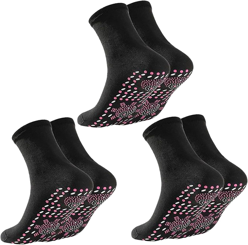 3 Pair Tourmaline Thermal Circulation Acupressure Self-Heating Shaping Socks,AFIZ Tourmaline Health Sock,Foot Massage Thermotherapeutic Sock(Black)