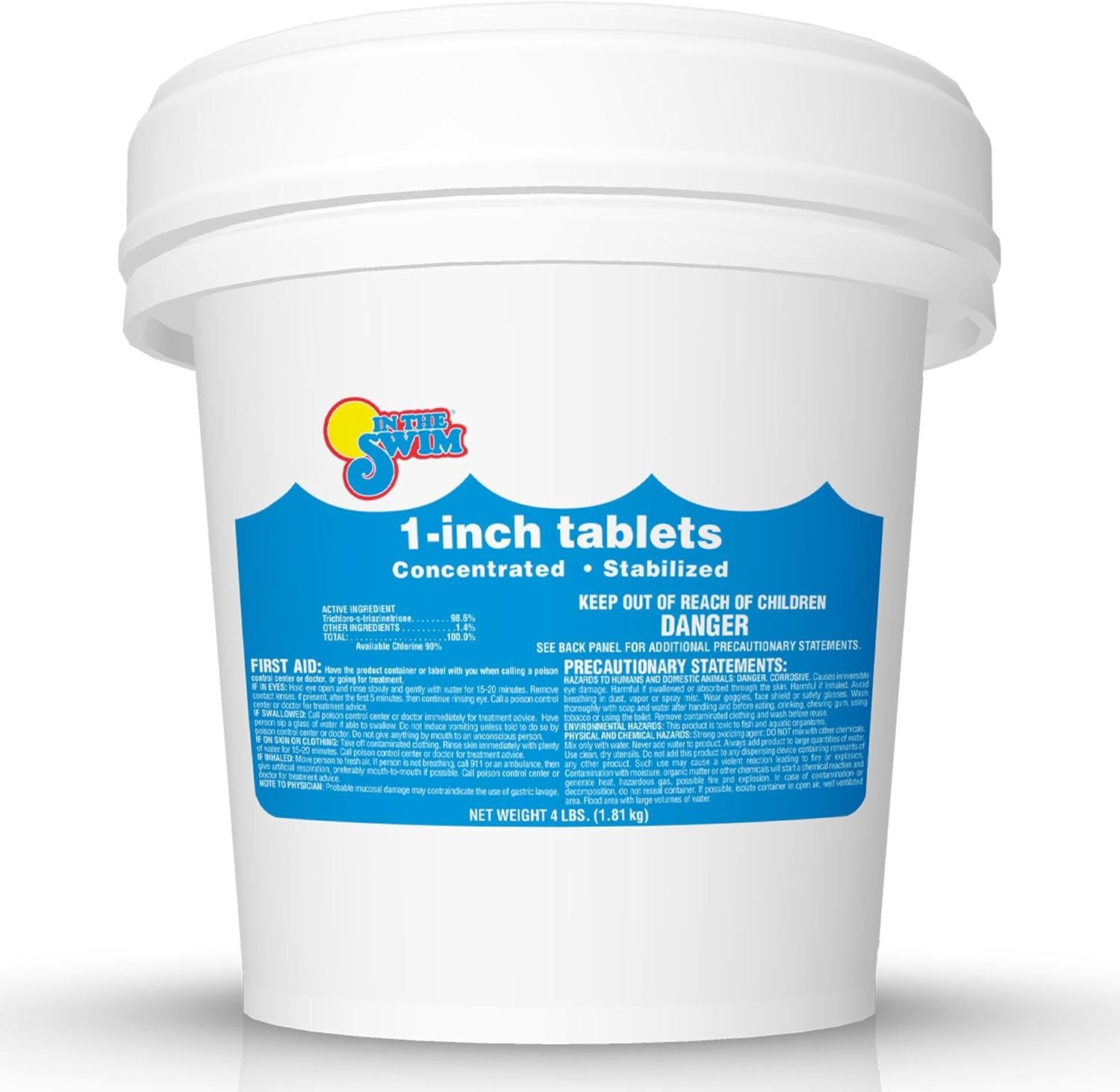 In The Swim 1 Inch Stabilized Chlorine Tablets for Sanitizing Swimming Pools - Fast Dissolving - 90% Available Chlorine - Tri-Chlor - 4 Pounds