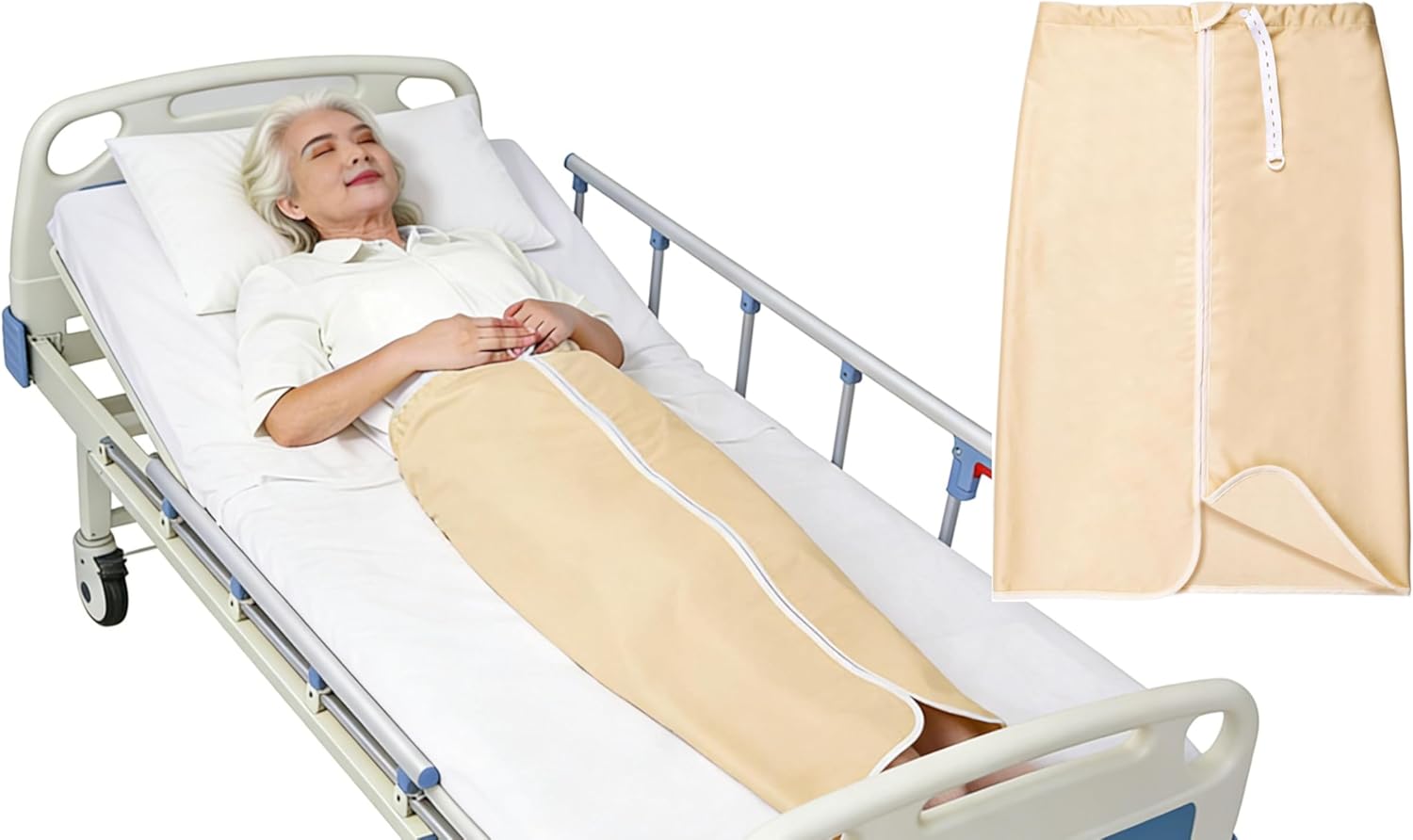 Adult Multifunctional Wearable Incontinence Bed Pads 80 * 115cm, Waterproof Adult Diaper Skirt with Zipper, Washable Reusable High Absorbency Bed Wetting Mats for Adults, Home & Hospital Use