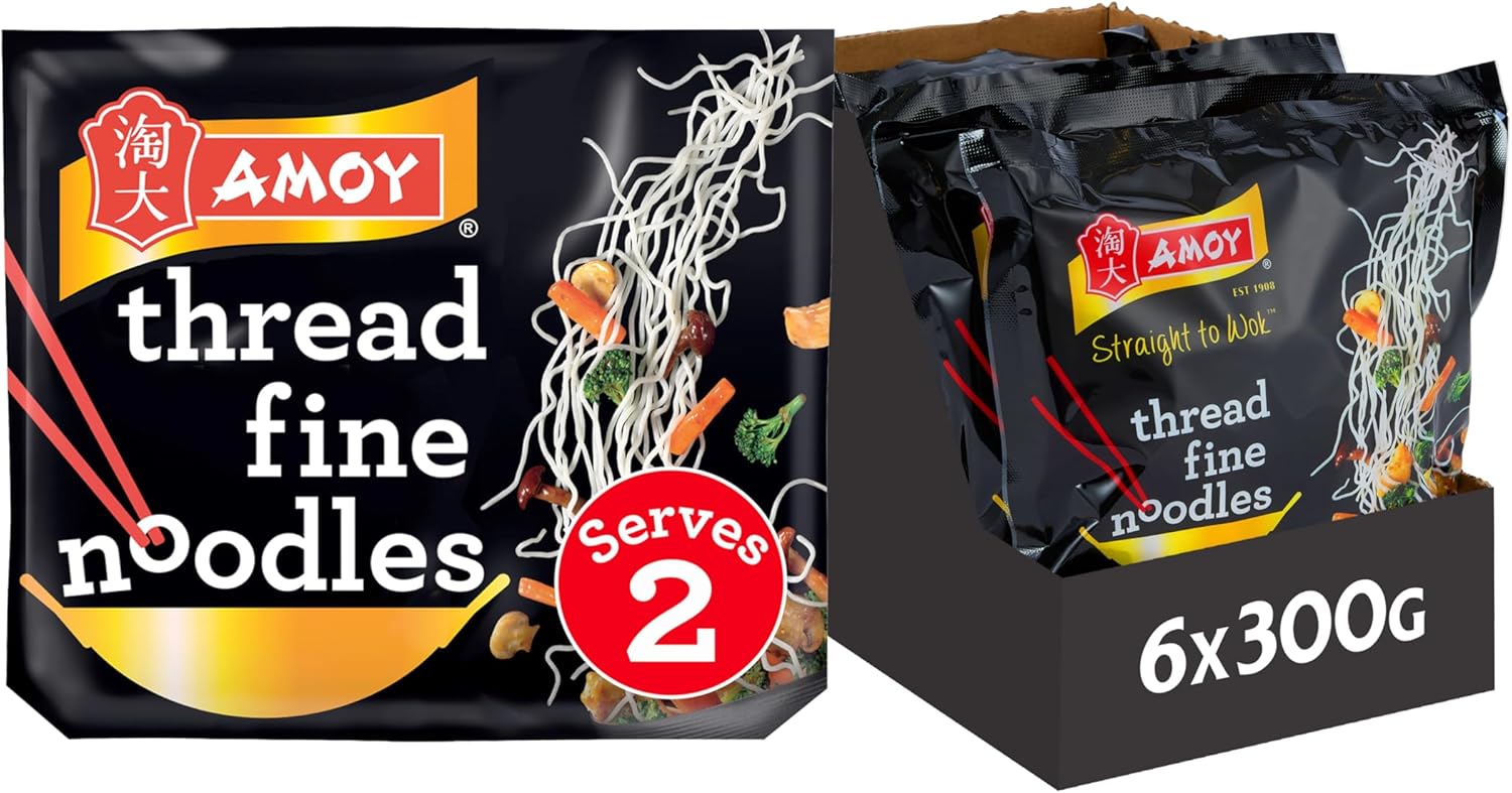 Amoy Straight to Wok Thread Fine Noodles (2 per pack - 300g) - Pack of 6