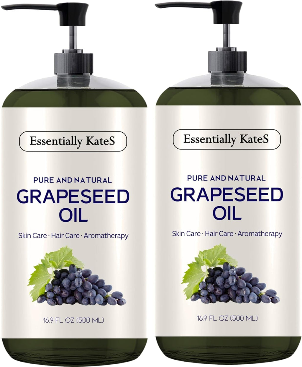 Essentially KateS Grapeseed Oil 33.8 Fl Oz - Pack of 2 x 16.9 Fl Oz - 100% Pure and Natural and Cold Pressed