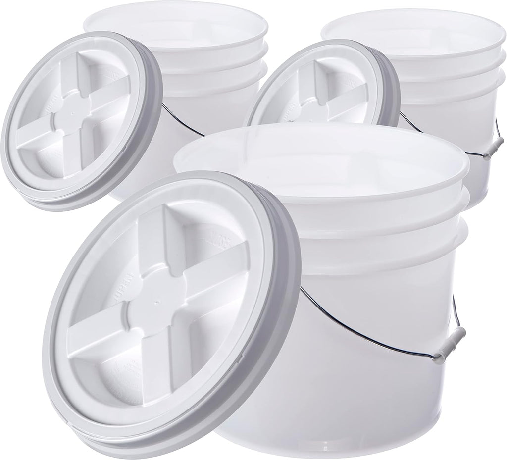 Hudson Exchange Premium 3.5 Gallon Bucket (Natural, 3 Pack) with Gamma Seal Lid, HDPE