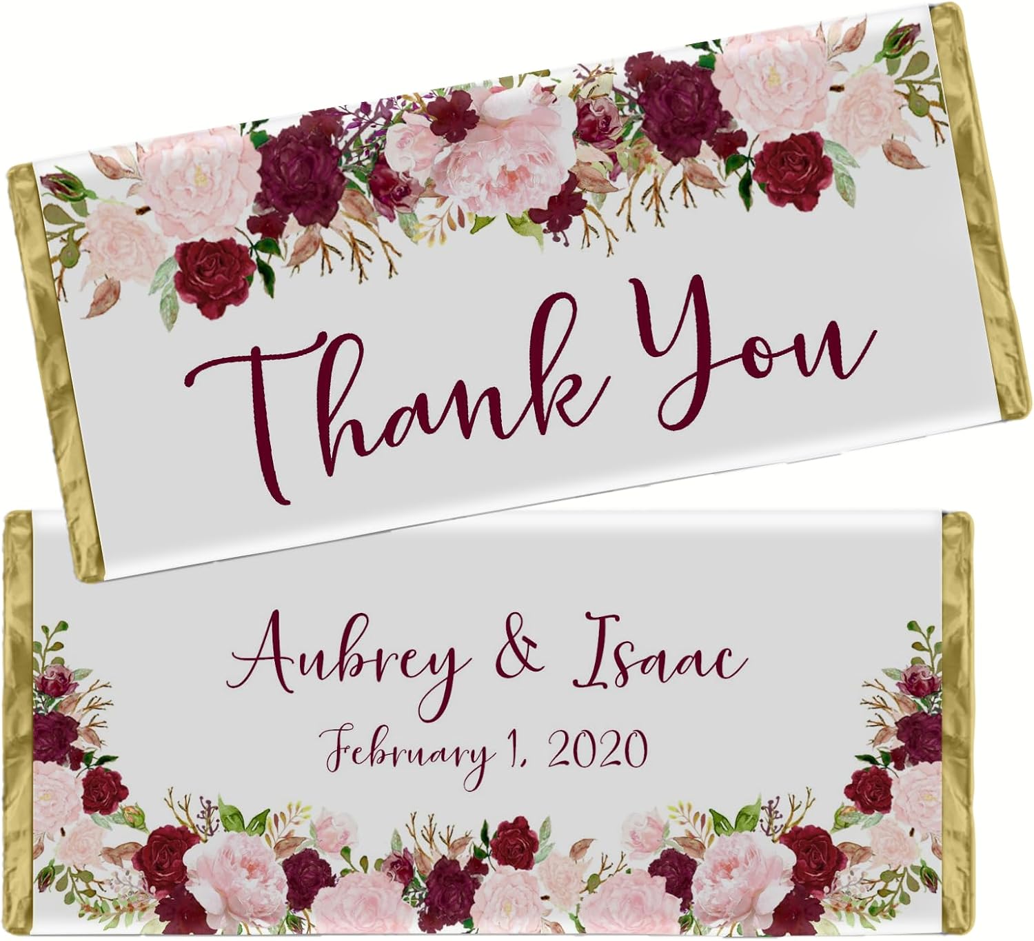 Floral Wedding Party Favors, Personalzied Candy Wrappers, DIY Kit, Pack of 20 Custom Chocolate Bar Labels