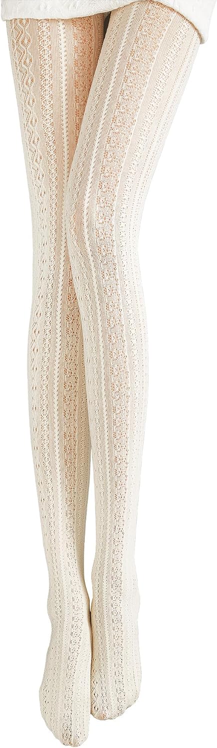 JaGely 1/2/3 Pair White Lace Tights for Women White Fishnet Hollow out Knitted Tights Lolita Stockings Lace Strips Pantyhose
