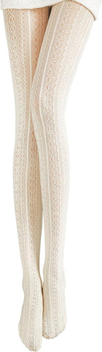 JaGely 1/2/3 Pair White Lace Tights for Women White Fishnet Hollow out Knitted Tights Lolita Stockings Lace Strips Pantyhose
