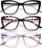 Reading Glasses for Women, 3 pack Fashion Oversized Blue Light Readers for Women, Spring Hinge Cat Eye Glasses Anti Eyestrain (A1 Black Tortoiseshell Purple, 2.75)
