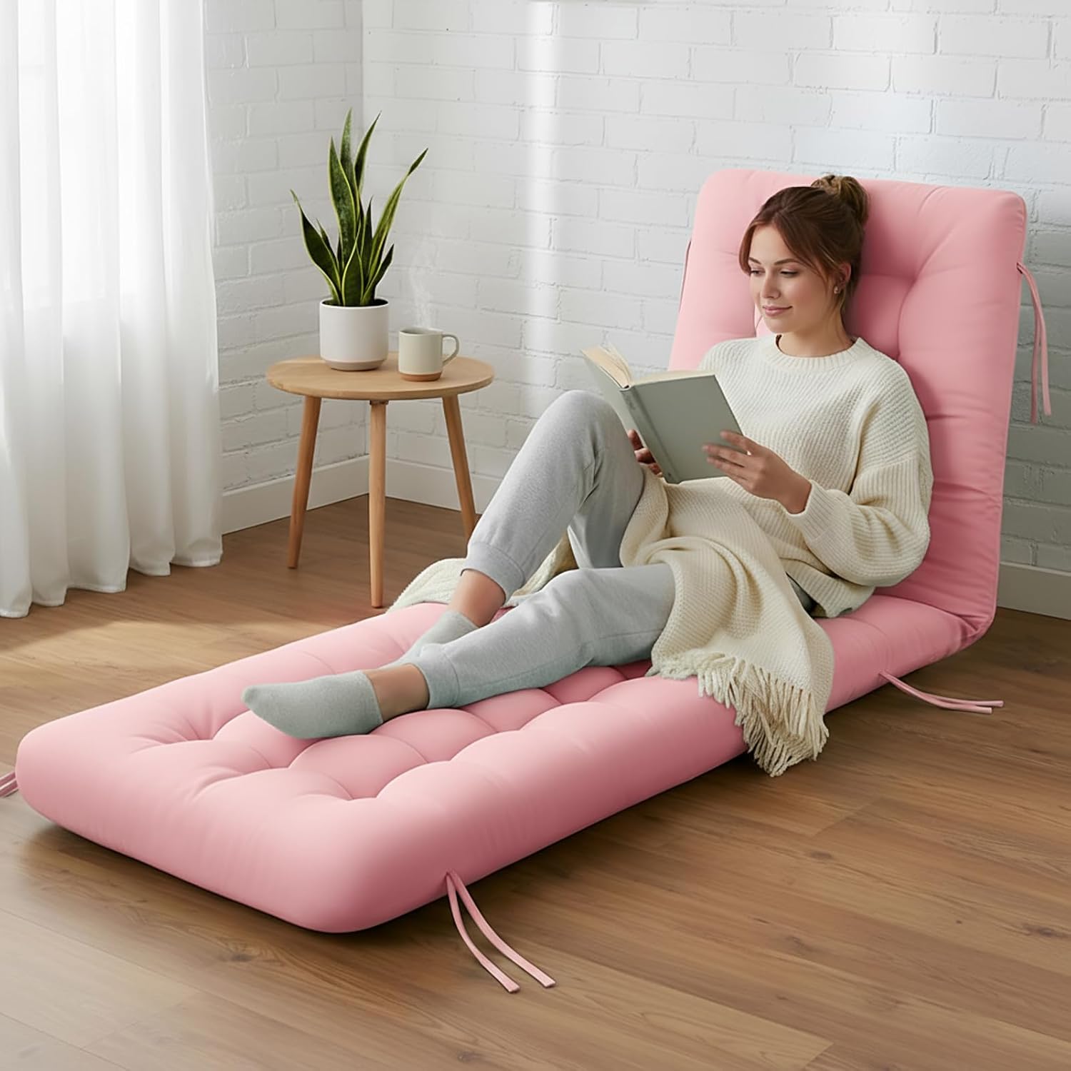 Long Floor Cushion Large Floor Cushion with Brushed Cotton Jumbo Lounger Pillow for Outdoor Indoor Bay Window Meditation Yoga Reading Sleeping(Pink)