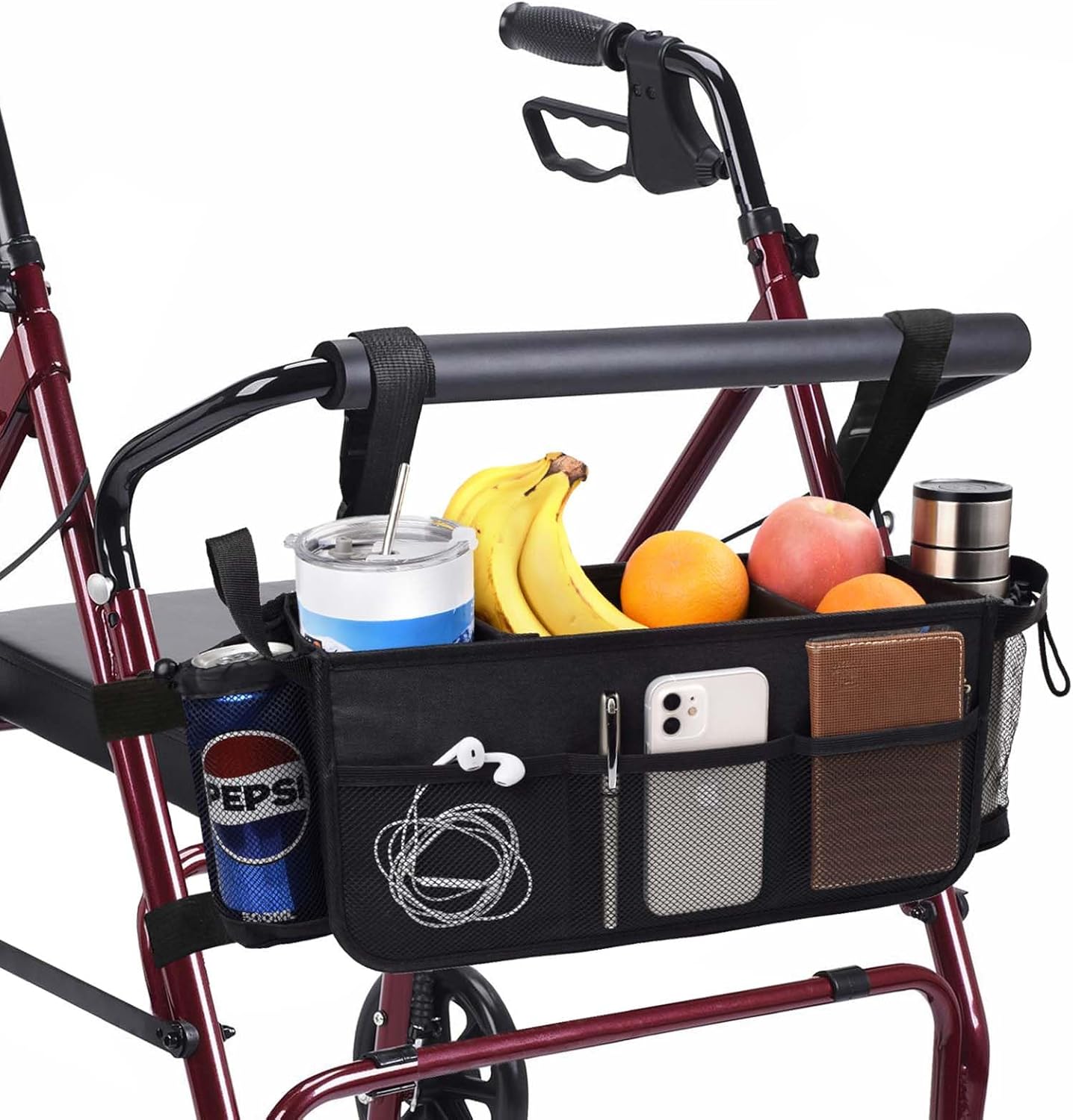 Upgraded Rollator Basket Foldable Rollator Walker Storage Bag with Cup Holder for Seniors with Big Capacity,Never Tipping Over and Easy to Use,Best Present for Family