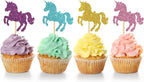 MonMon & Craft 24 Pcs Unicorn Cupcake Toppers / Baby Shower & Children's Birthday / Silver & Gold Glitter