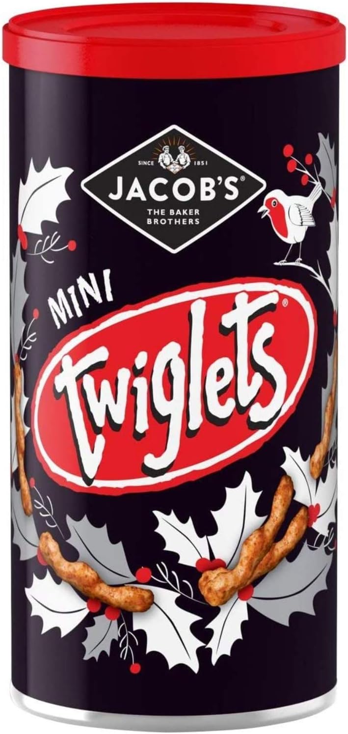 Jacob's Mini Twiglets 200g, Knobbly shape, zingy taste, crunchy, savoury, whole wheat sticks, Mini Twiglets High in fibre wholegrain, Pack of 2