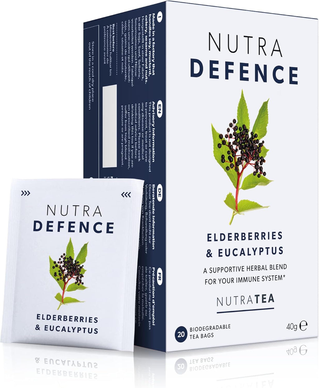 NUTRADEFENCE - Cold and Flu Tea | Immunity Tea - Supports & Boosts The Immune System – Includes Elderberry, Eucalyptus and Licorice Root - 40 Enveloped Tea Bags - by Nutra Tea - Herbal Tea - (2 Pack)